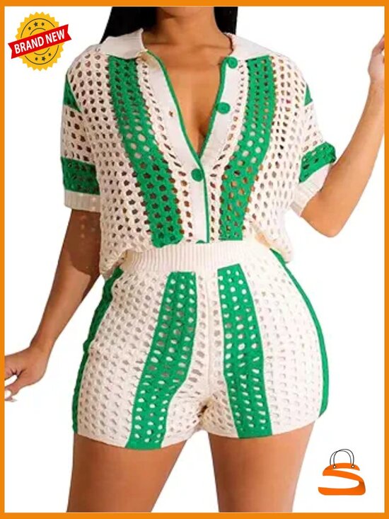 Other - 2 Piece Knit Shorts Set - Button Down Shirt & Shorts